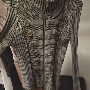 Jessica Simpson Gray Buttoned Turtleneck Sweater